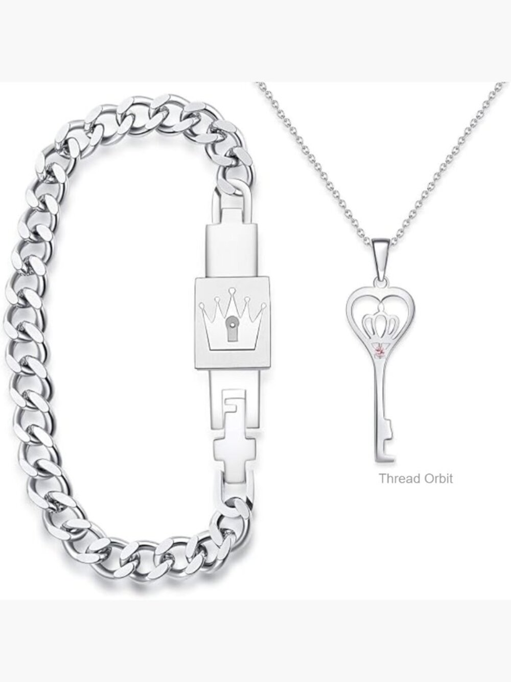 Couples King Queen Matching Key Lock Bracelets Pendant Set Gift Box